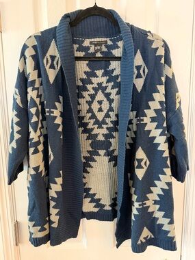 BCBGMAXAZRIA Blue Aztec Southwestern Open Cardigan Sweater S/M